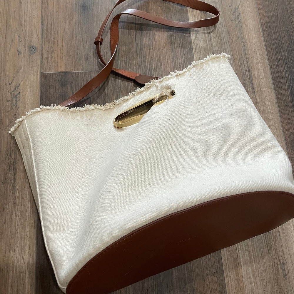 Rag & Bone Belize Canvas Tote Tan Brown Leather Shoulder Strap - Picture 7 of 14